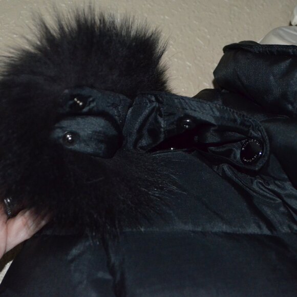 $1695 Sz S Burberry London Black Abbeydale Fur-Trimmed Hooded Belted Puffer Coat - Picture 9 of 12